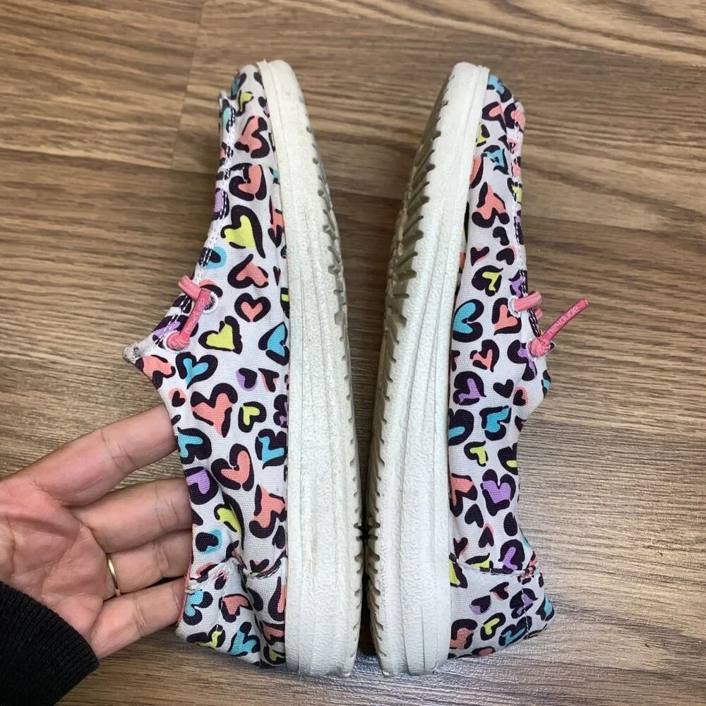 Hey‎ Dude Wendy Youth Pink White Leopard Heart Slip On Loafer Shoe US Kids Y3 L4
